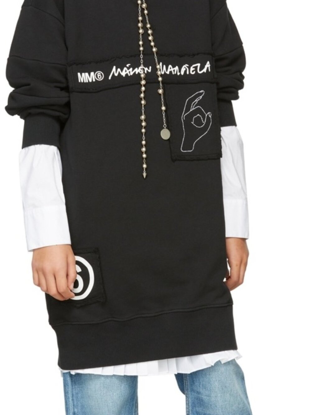 MM6 Maison Margiela Girls Black Hand Logo Sweatshirt Dress — Size 16Y